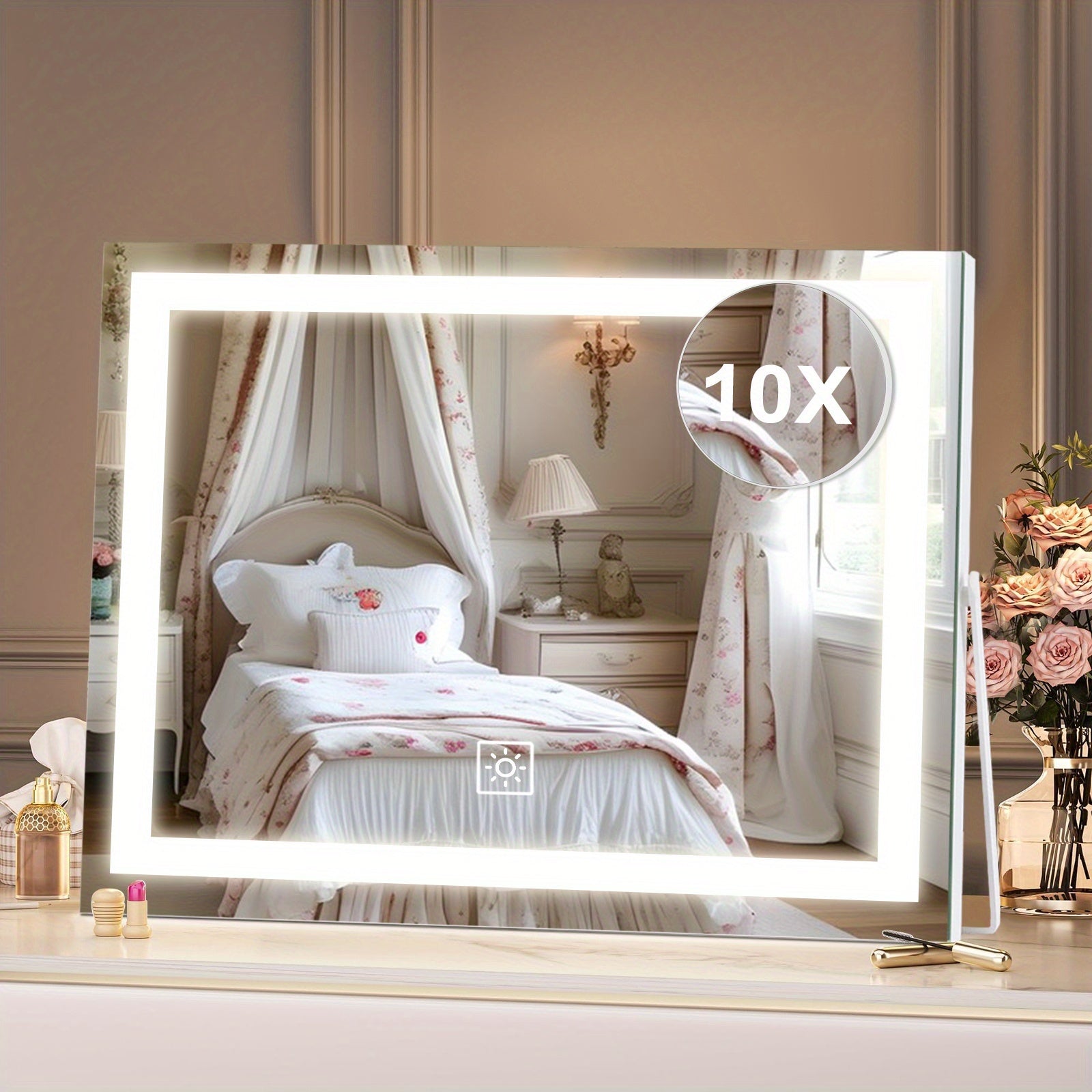 LED Lighted Makeup Mirror with Detachable 10X Magnification, Smart Touch Control, 3 Adjustable Lighting Modes, Stepless Dimming, 360° Rotation, Lighted Makeup Mirror for Home, Bathroom, Or Dressing Table, Perfect Gift for Birthday, Mom Gifts