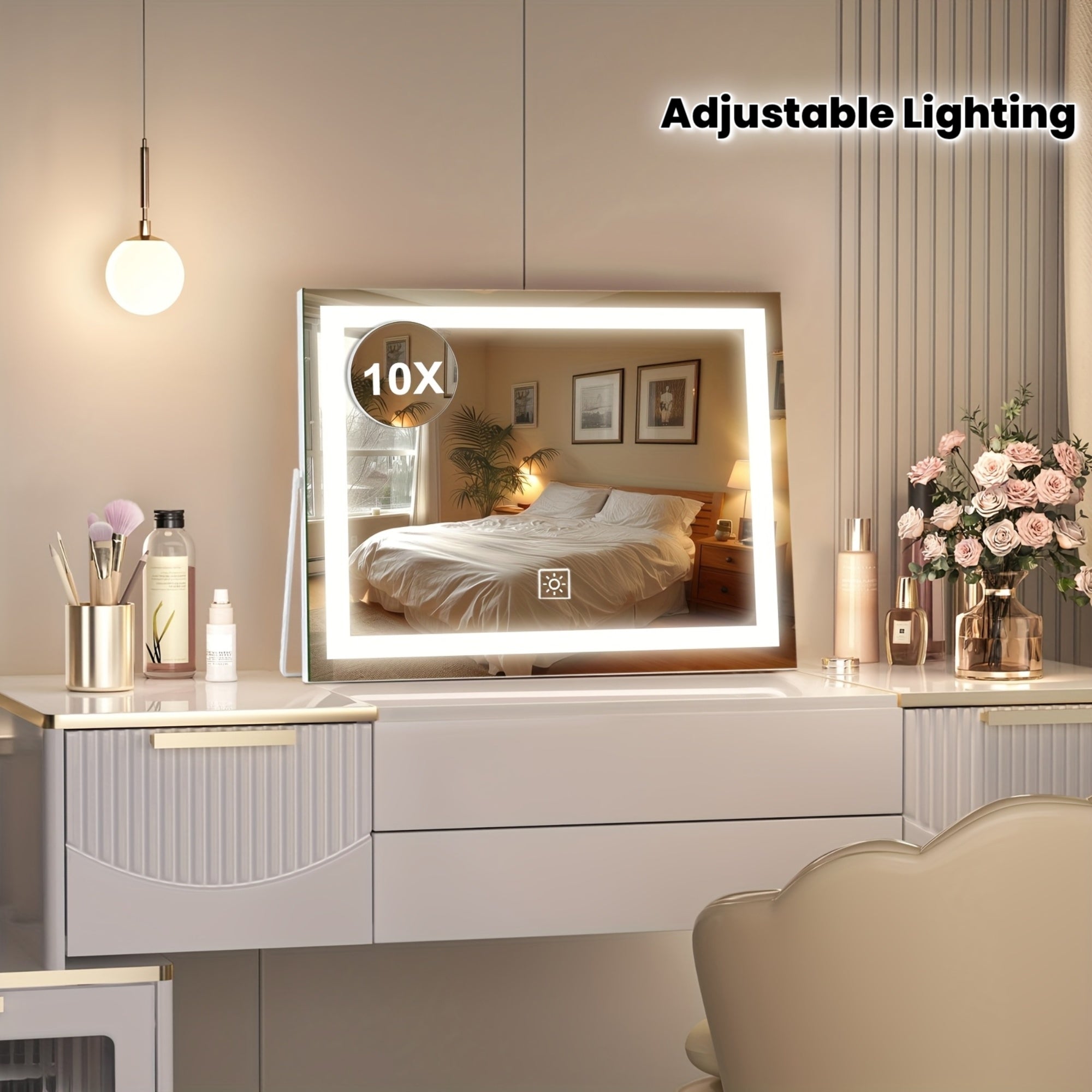 LED Lighted Makeup Mirror with Detachable 10X Magnification, Smart Touch Control, 3 Adjustable Lighting Modes, Stepless Dimming, 360° Rotation, Lighted Makeup Mirror for Home, Bathroom, Or Dressing Table, Perfect Gift for Birthday, Mom Gifts