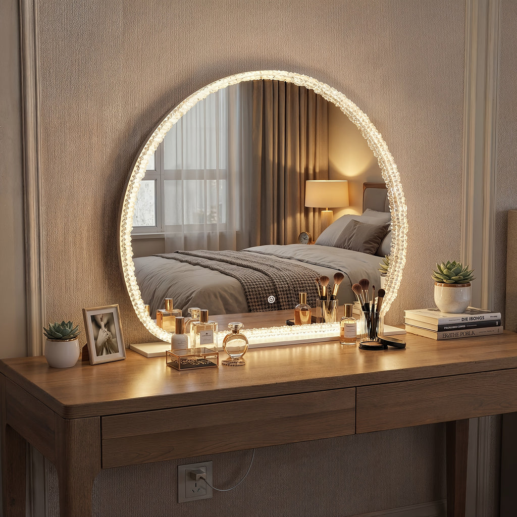 Illuminated Makeup Mirror Featuring Three Light Settings And Adjustable Brightness, Durable Acrylic Design with a Stable Base, Ideal for Use in Bedrooms And Bathrooms
