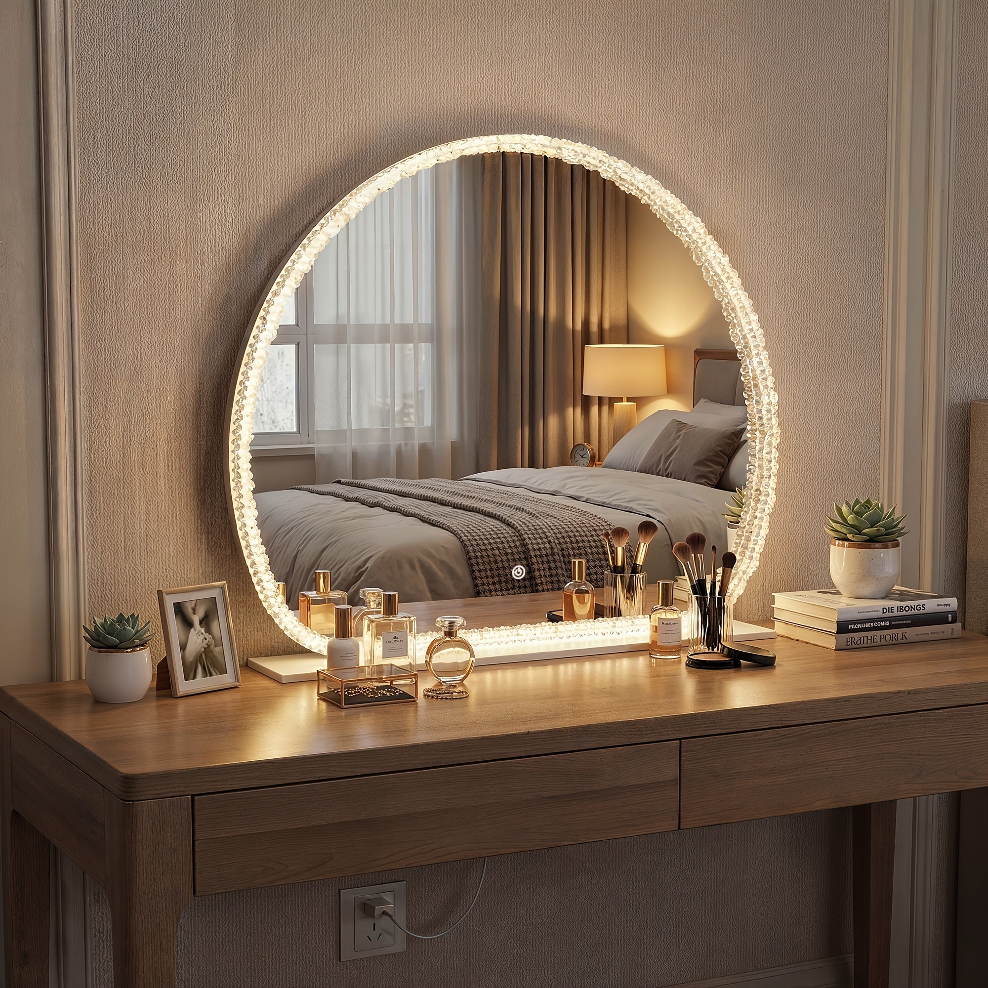 Illuminated Makeup Mirror Featuring Three Light Settings And Adjustable Brightness, Durable Acrylic Design with a Stable Base, Ideal for Use in Bedrooms And Bathrooms