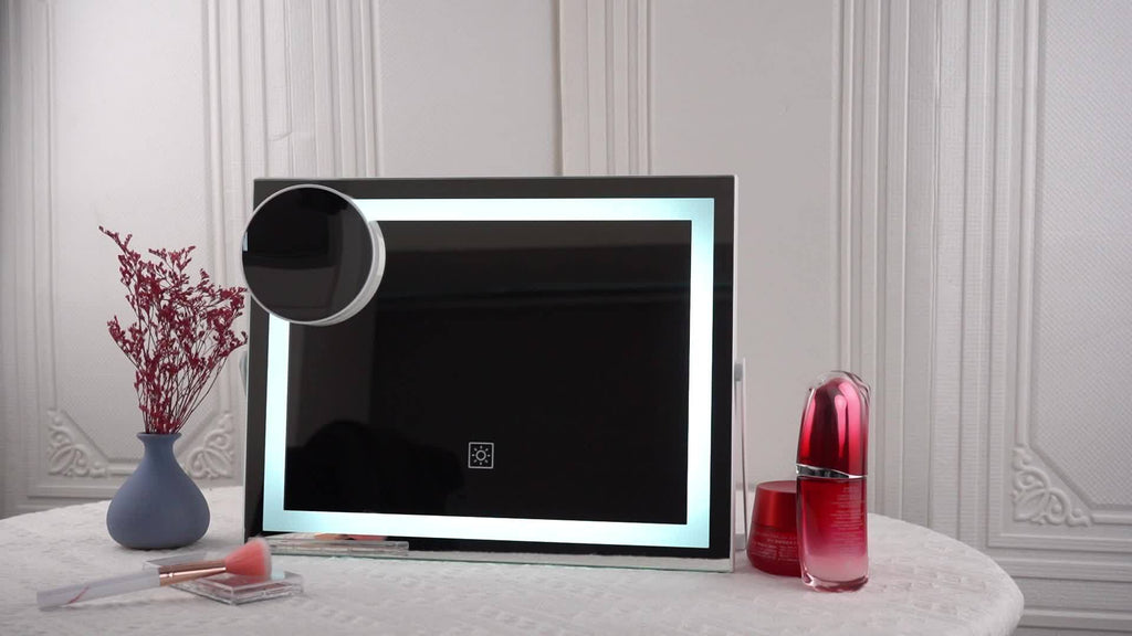 LED Lighted Makeup Mirror with Detachable 10X Magnification, Smart Touch Control, 3 Adjustable Lighting Modes, Stepless Dimming, 360° Rotation, Lighted Makeup Mirror for Home, Bathroom, Or Dressing Table, Perfect Gift for Birthday, Mom Gifts