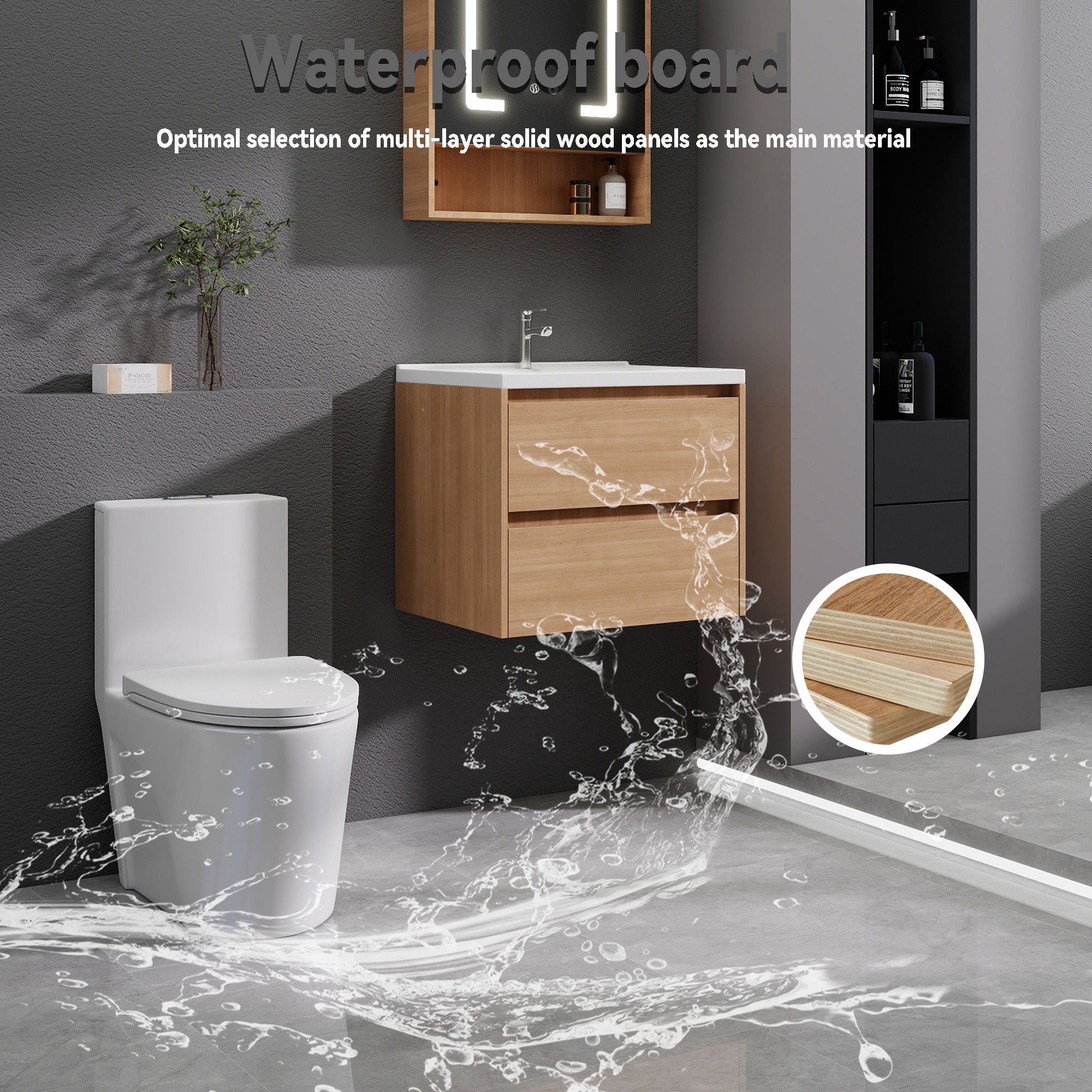 24 Inch Modern Floating Bathroom Vanity with Sink - Wall-Mounted Cabinet Suitable for Bath, Walnut Finish, Double Soft-Close Drawers, Large Storage Space, Fully Assembled (No Faucet), Space-Saving for Small Bathrooms