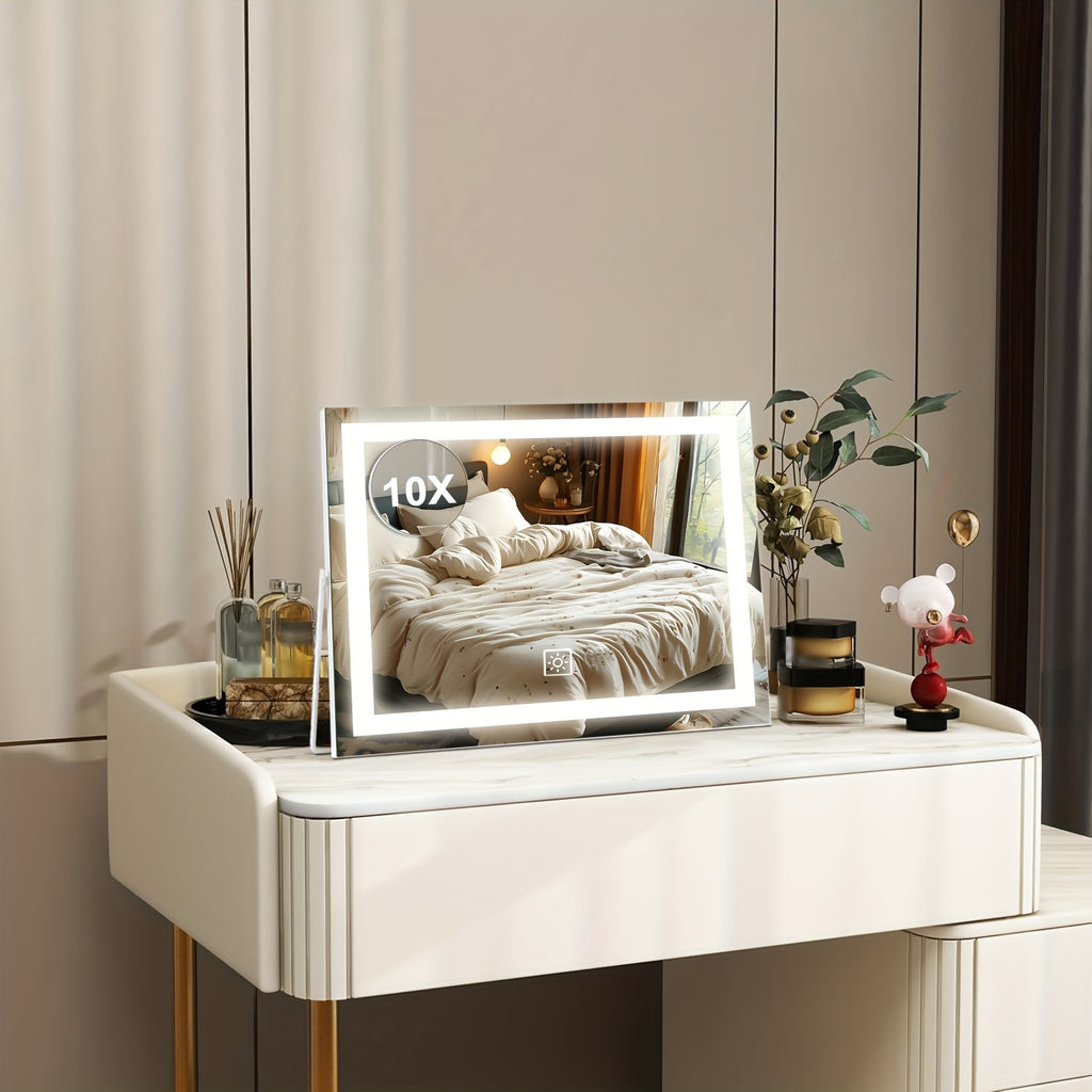 LED Lighted Makeup Mirror with Detachable 10X Magnification, Smart Touch Control, 3 Adjustable Lighting Modes, Stepless Dimming, 360° Rotation, Lighted Makeup Mirror for Home, Bathroom, Or Dressing Table, Perfect Gift for Birthday, Mom Gifts