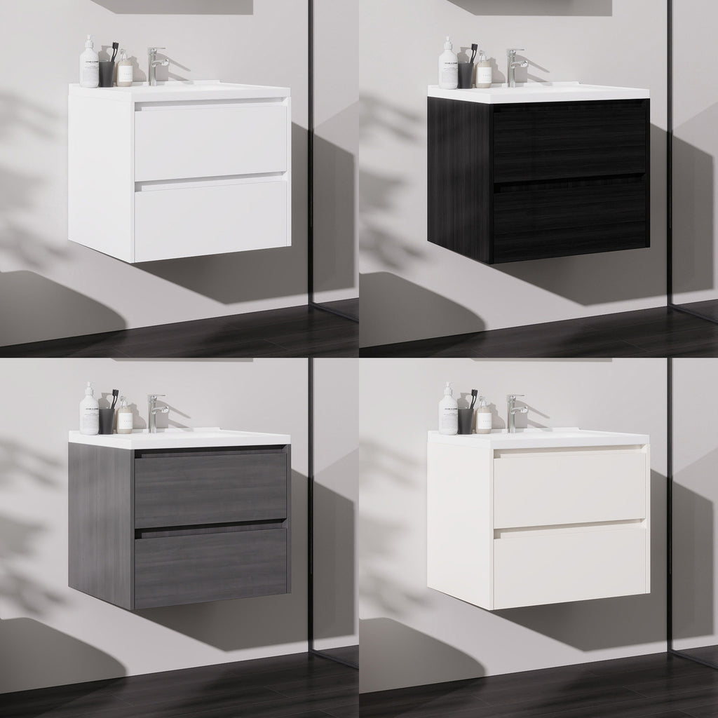 24 Inch Floating Bathroom Vanity with Sink, Modern Wall Mounted Vanity Cabinet, Walnut End, Double Soft Close Drawers, Large Storage Space, Fully Assembled (No Faucet)