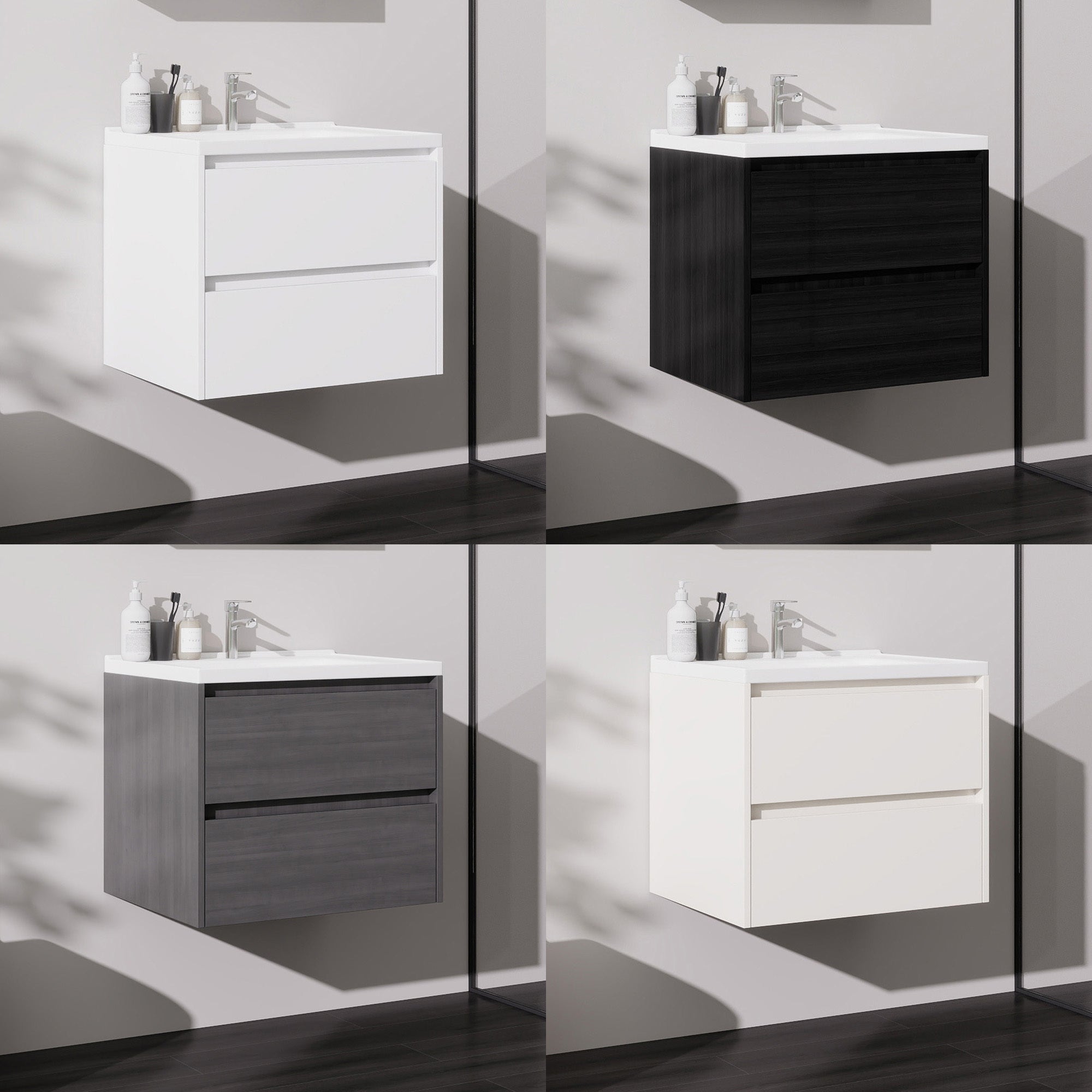 24 Inch Floating Bathroom Vanity with Sink, Modern Wall Mounted Vanity Cabinet, Walnut End, Double Soft Close Drawers, Large Storage Space, Fully Assembled (No Faucet)