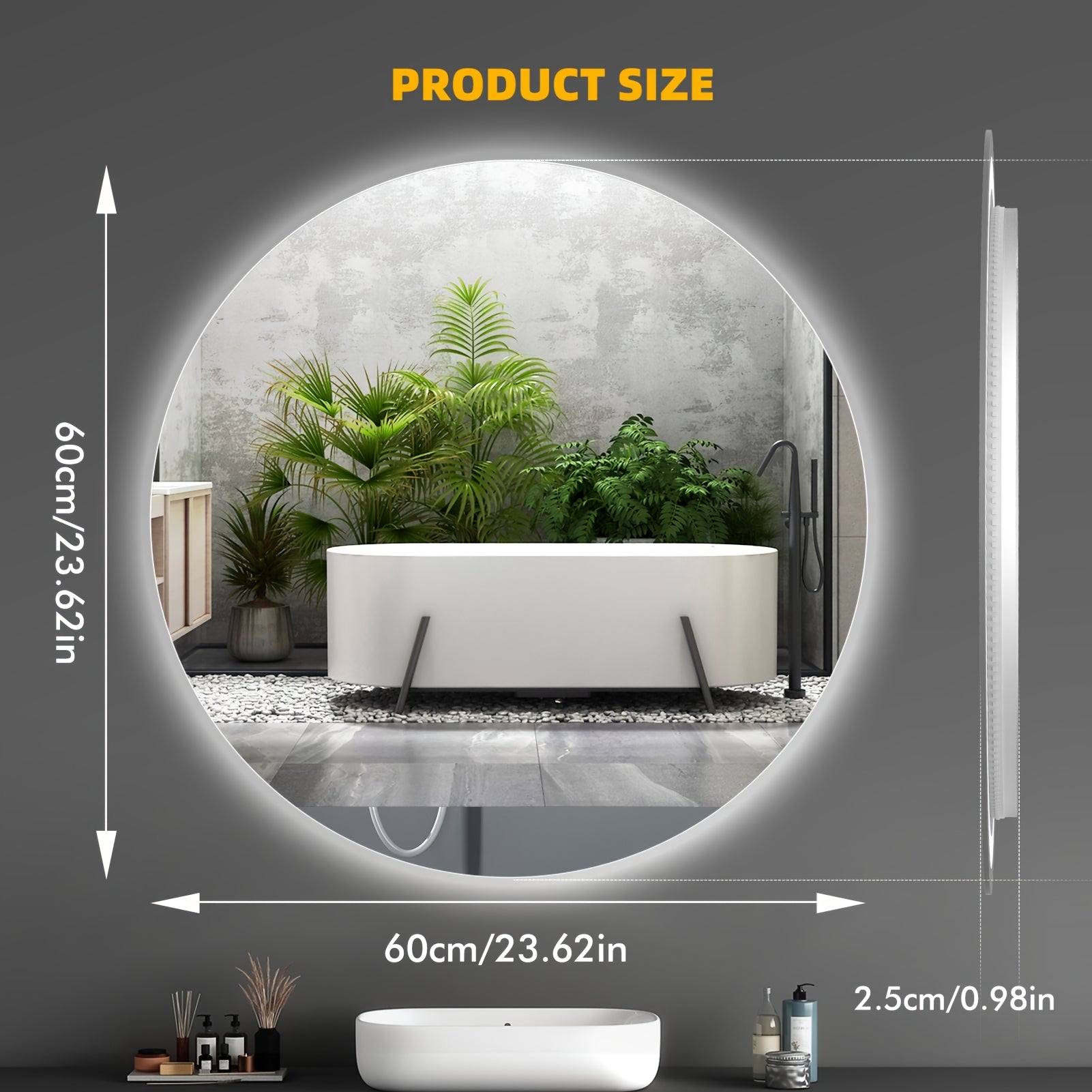 Single Layer\u002FDouble Layer 23.62X23.62In Round LED Bathroom Mirror, Front And Backlit Lighted Vanity Mirror, Anti-Fog Dimmable 3 Colors Wall Mounted LED Mirror for Bathroom, It Has a Time Display Function, Dimmable Touch Switch Control