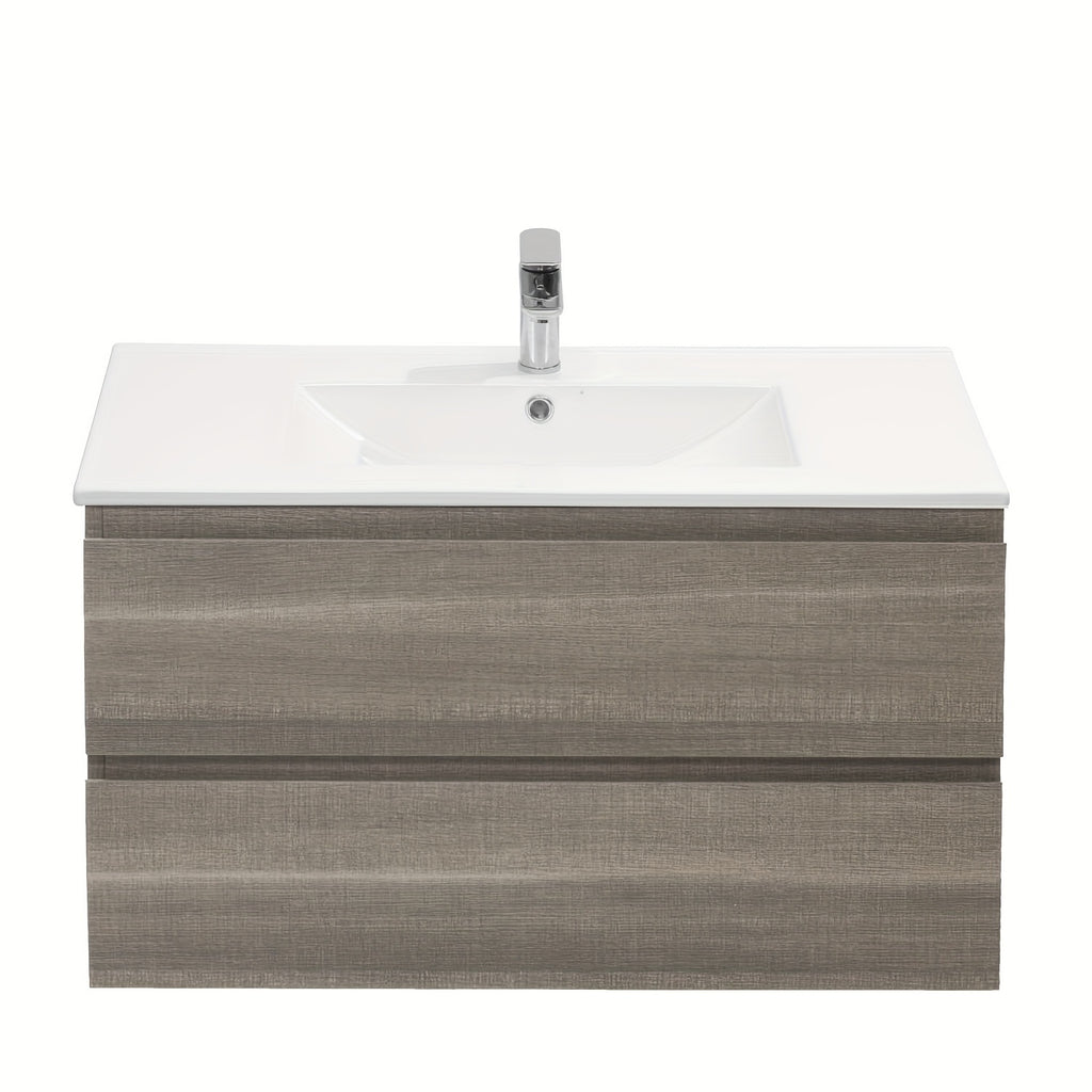 Bathroom Vanity Wall Mounted Floating Vanity Two Drawers Storage Cabinet With Ceramic Integrated Sink