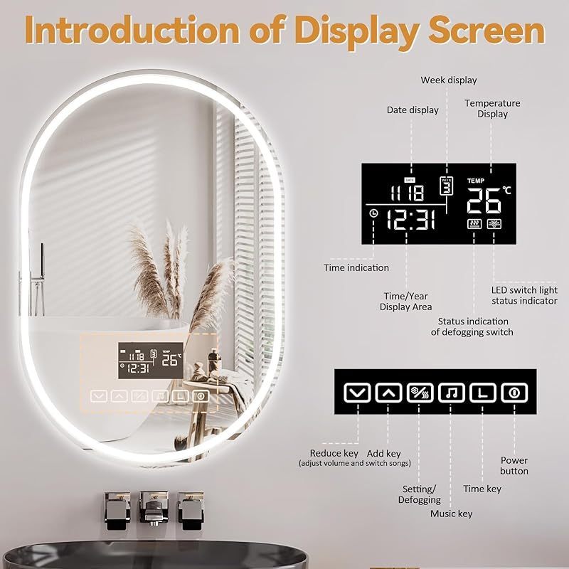 Oval LED Bathroom Mirror with Lights | 23.62\