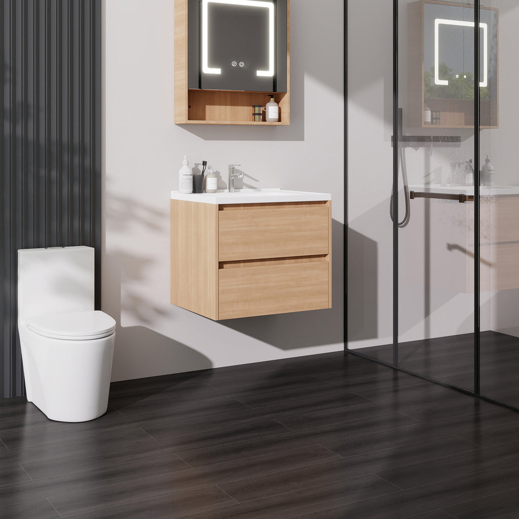 24 Inch Floating Bathroom Vanity with Sink, Modern Wall Mounted Vanity Cabinet, Walnut End, Double Soft Close Drawers, Large Storage Space, Fully Assembled (No Faucet)