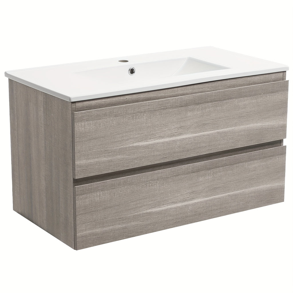 Bathroom Vanity Wall Mounted Floating Vanity Two Drawers Storage Cabinet With Ceramic Integrated Sink