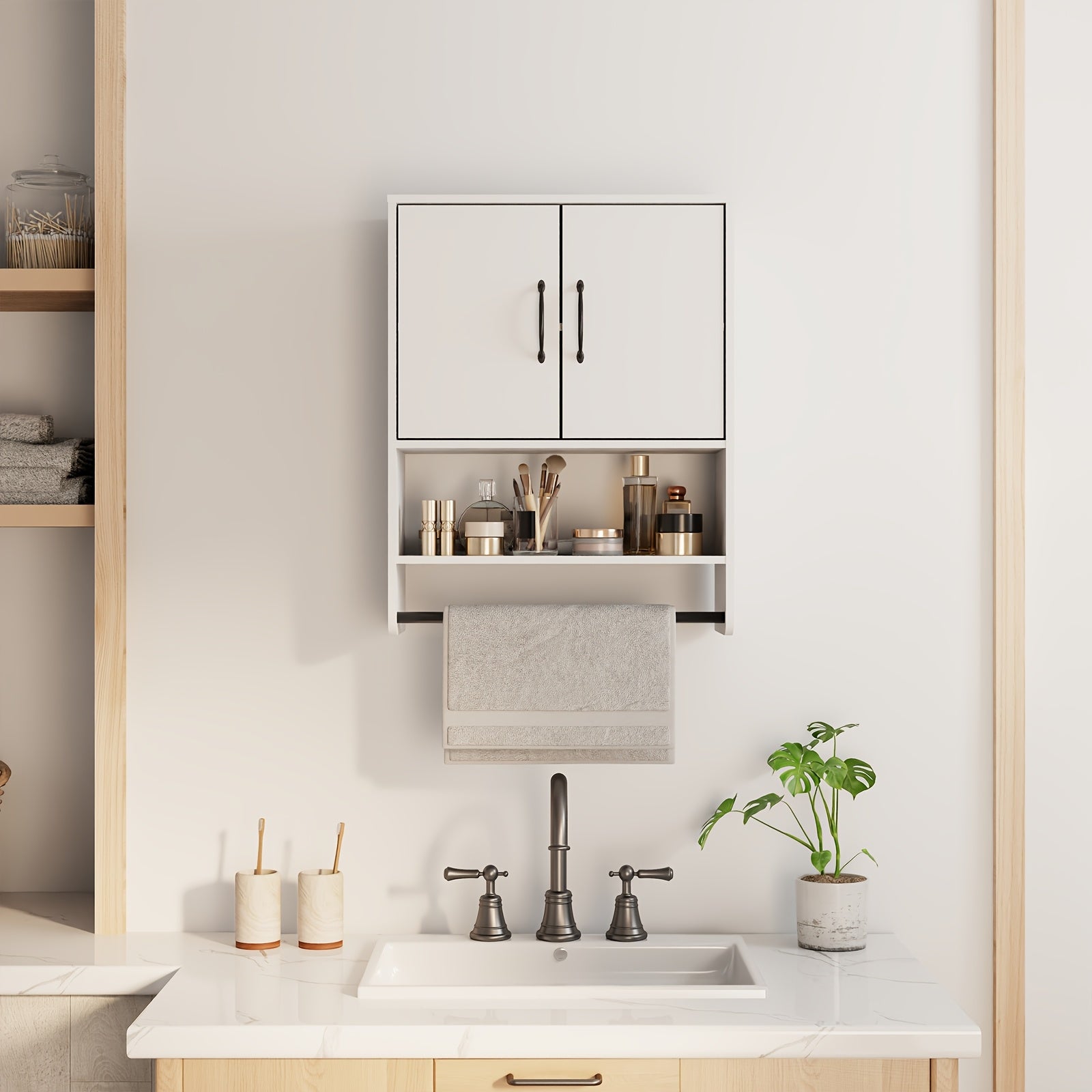 Wall-Mounted Storage Cabinet, Medicine Cabinet, Bathroom Storage Cabinet, Wall Cabinet. Space-saving Design for Easy Bathroom Organization, Sturdy Construction, Home Storage, Modern Furniture, Solid Build, Home Organizer, Hardwood Construction