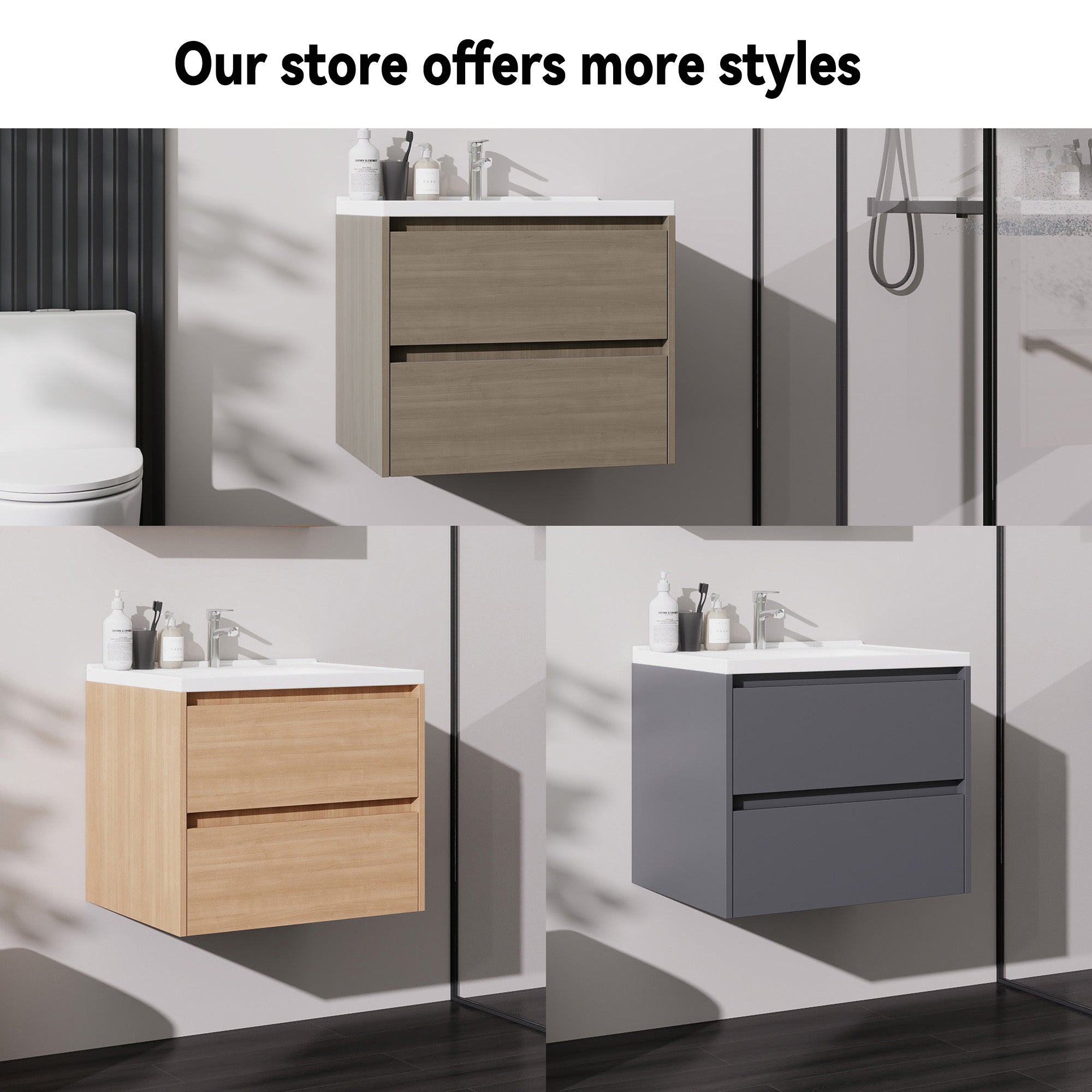 24 Inch Floating Bathroom Vanity with Sink, Modern Wall Mounted Vanity Cabinet, Walnut End, Double Soft Close Drawers, Large Storage Space, Fully Assembled (No Faucet)