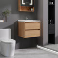24 Inch Modern Floating Bathroom Vanity with Sink - Wall-Mounted Cabinet Suitable for Bath, Walnut Finish, Double Soft-Close Drawers, Large Storage Space, Fully Assembled (No Faucet), Space-Saving for Small Bathrooms