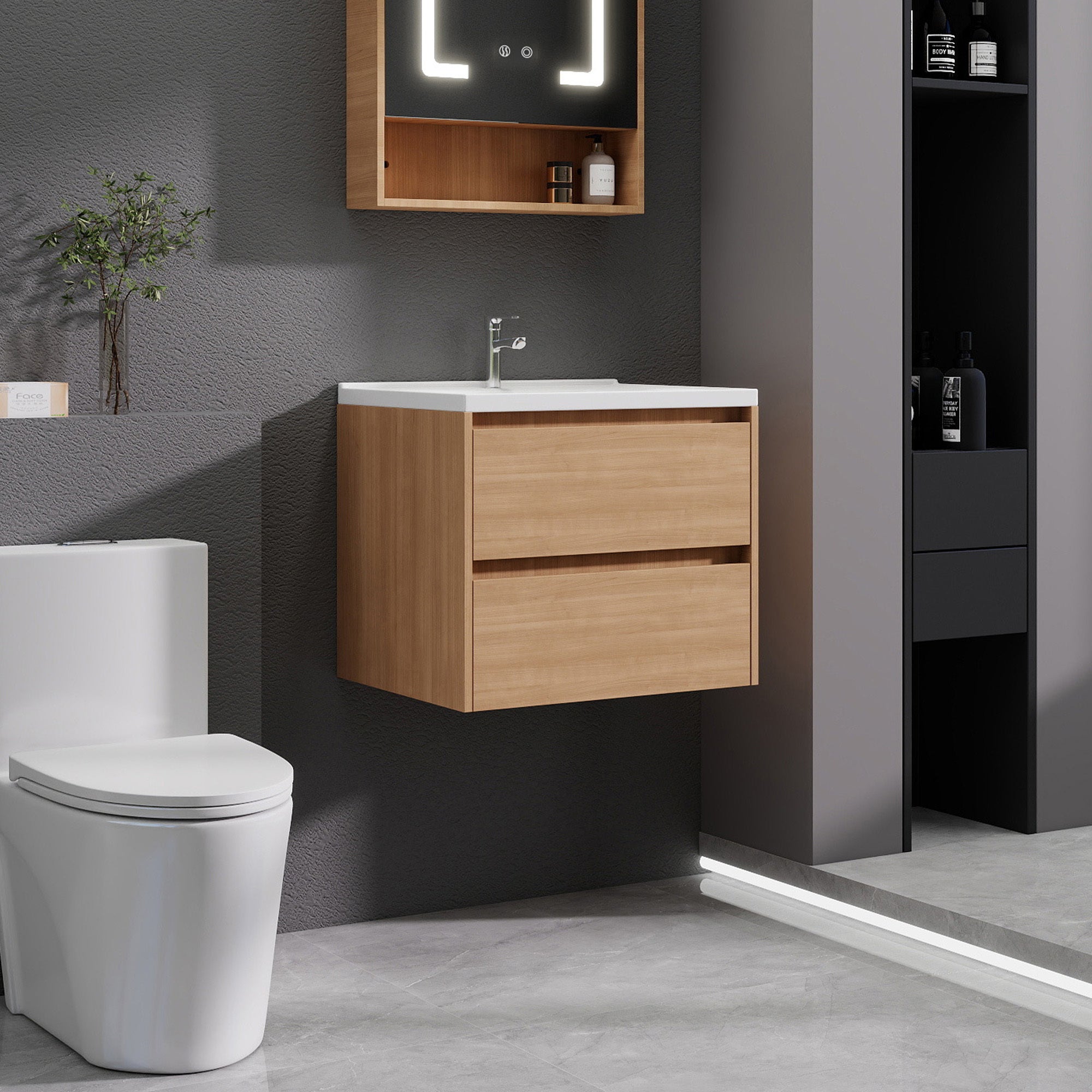 24 Inch Modern Floating Bathroom Vanity with Sink - Wall-Mounted Cabinet Suitable for Bath, Walnut Finish, Double Soft-Close Drawers, Large Storage Space, Fully Assembled (No Faucet), Space-Saving for Small Bathrooms