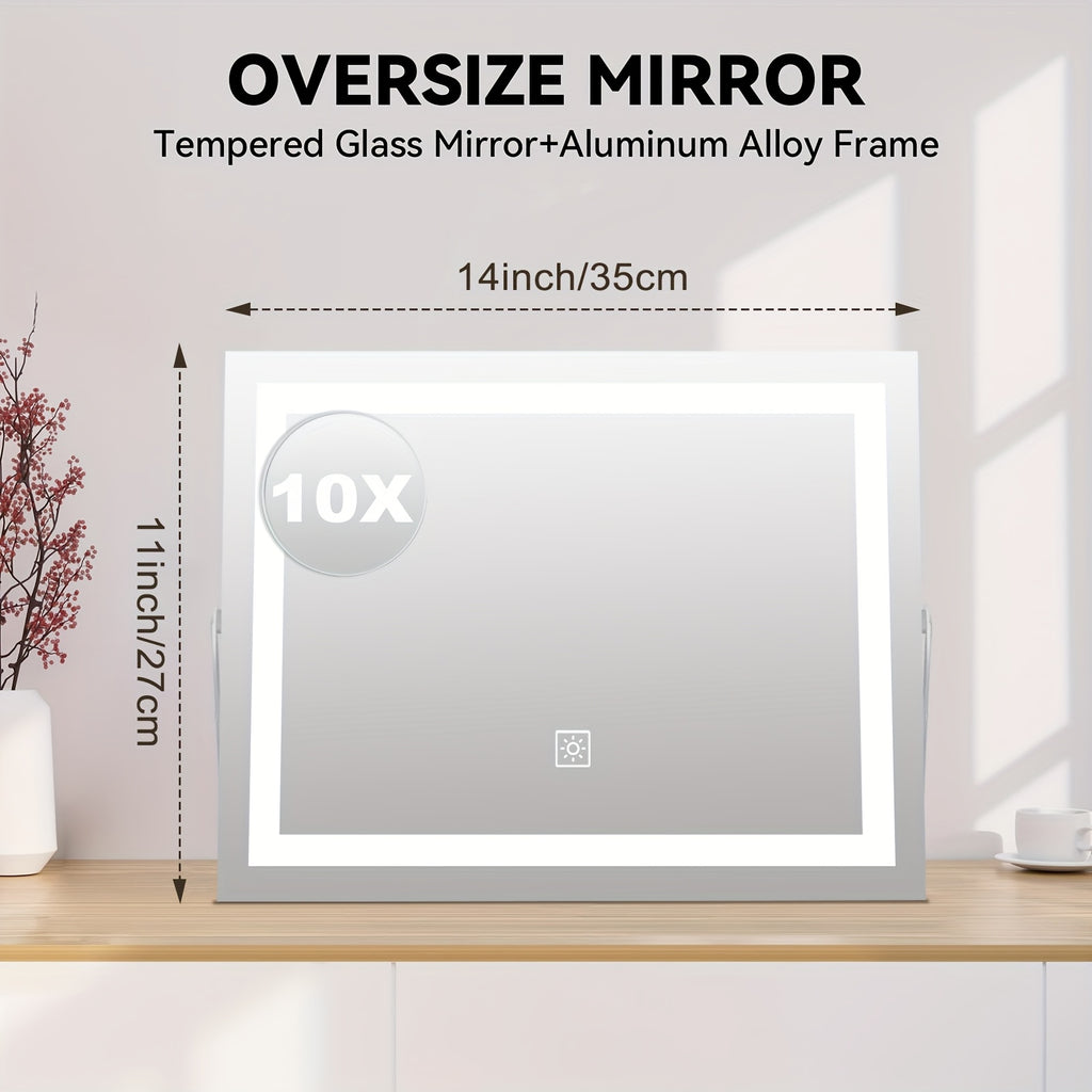 LED Lighted Makeup Mirror with Detachable 10X Magnification, Smart Touch Control, 3 Adjustable Lighting Modes, Stepless Dimming, 360° Rotation, Lighted Makeup Mirror for Home, Bathroom, Or Dressing Table, Perfect Gift for Birthday, Mom Gifts