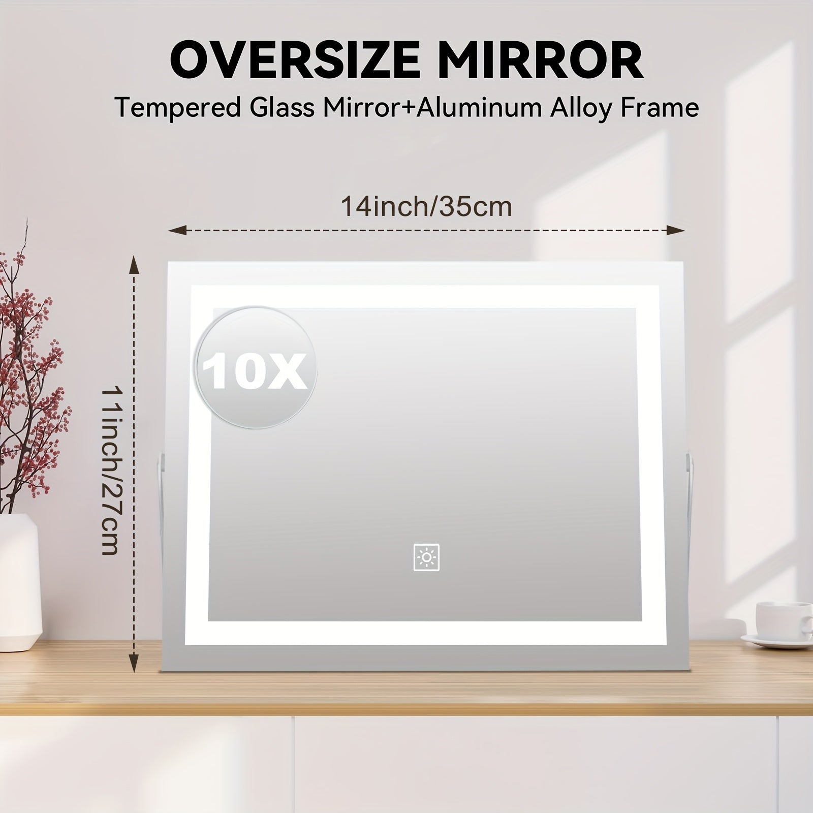 LED Lighted Makeup Mirror with Detachable 10X Magnification, Smart Touch Control, 3 Adjustable Lighting Modes, Stepless Dimming, 360° Rotation, Lighted Makeup Mirror for Home, Bathroom, Or Dressing Table, Perfect Gift for Birthday, Mom Gifts
