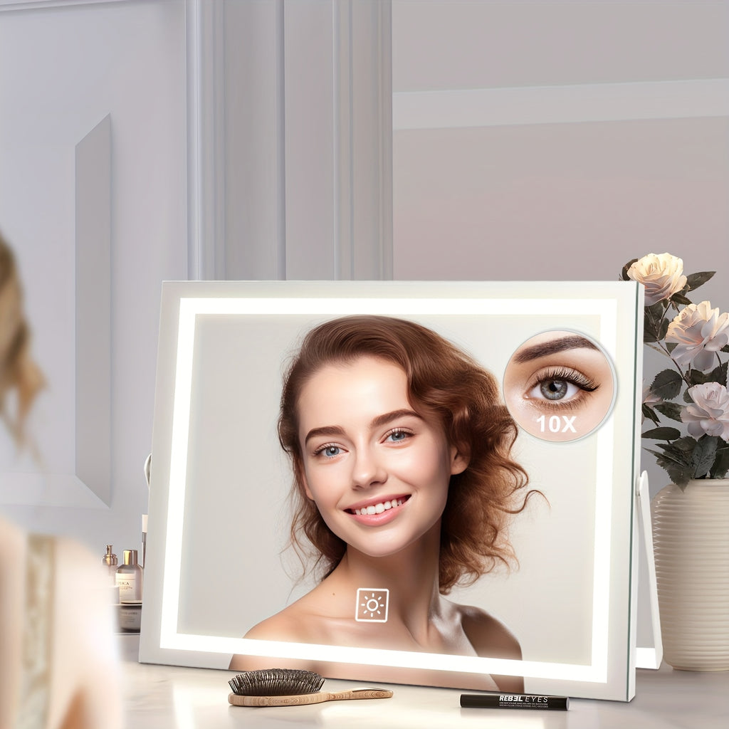 LED Lighted Makeup Mirror with Detachable 10X Magnification, Smart Touch Control, 3 Adjustable Lighting Modes, Stepless Dimming, 360° Rotation, Lighted Makeup Mirror for Home, Bathroom, Or Dressing Table, Perfect Gift for Birthday, Mom Gifts