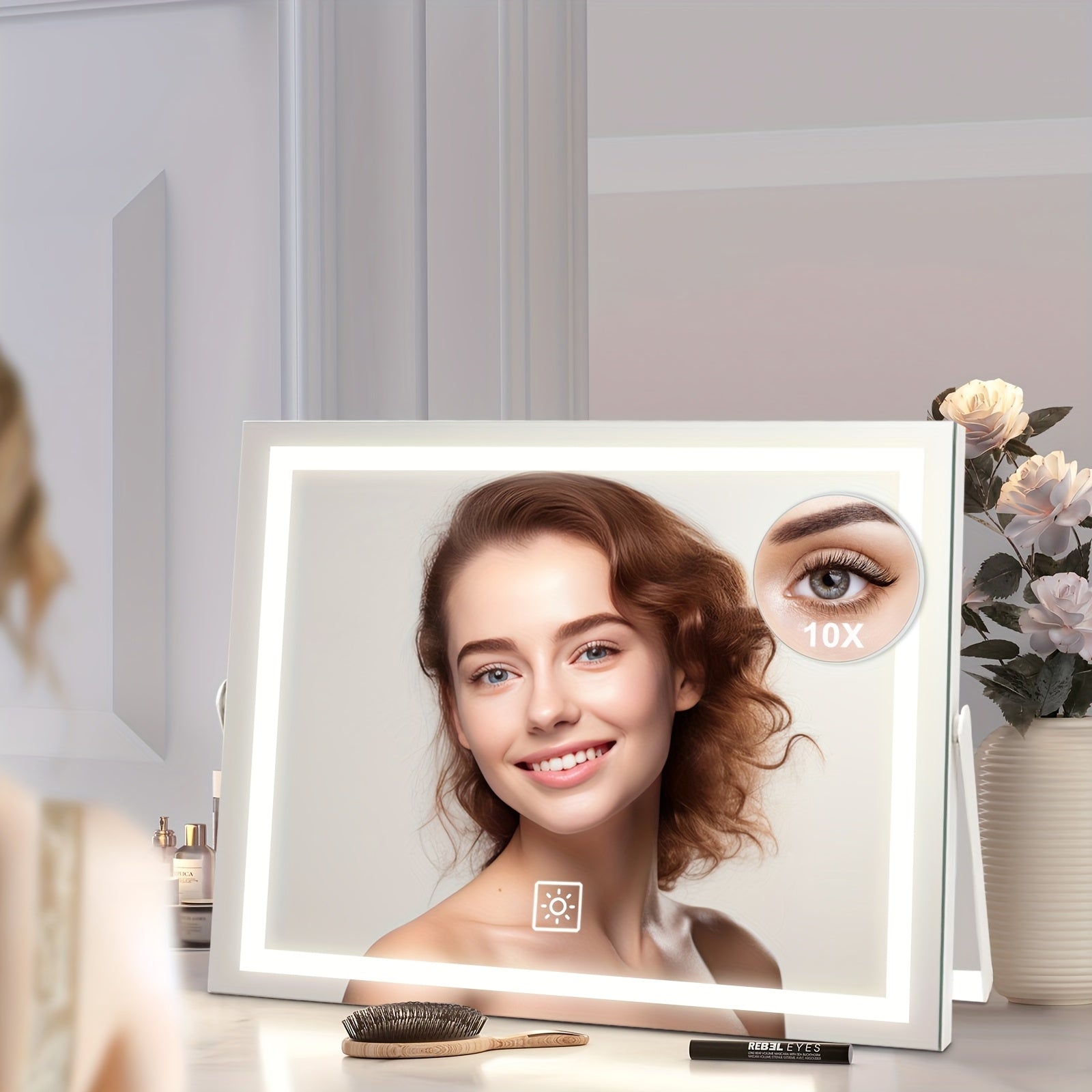 LED Lighted Makeup Mirror with Detachable 10X Magnification, Smart Touch Control, 3 Adjustable Lighting Modes, Stepless Dimming, 360° Rotation, Lighted Makeup Mirror for Home, Bathroom, Or Dressing Table, Perfect Gift for Birthday, Mom Gifts